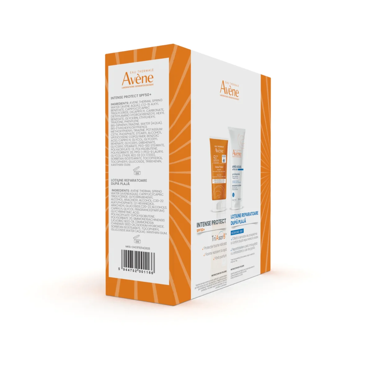 Pachet Lotiune protectie solara cu SPF50+ Intense Protect 150ml + Lotiune reparatoare dupa plaja Sun Care 200ml, Avene