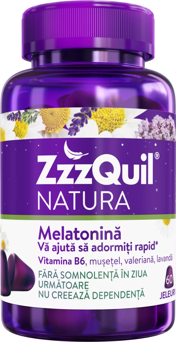 Melatonina Vitamina B6 Valeriana si Lavanda Natura, 60 jeleuri, ZzzQuil