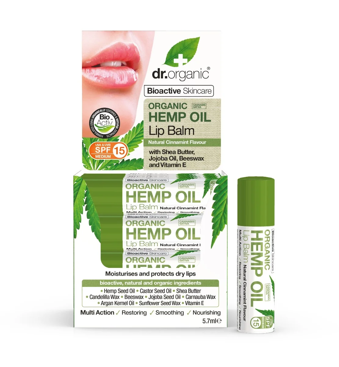 Dr.Organic Balsam de buze cu ulei de canepa, 5,7ml
