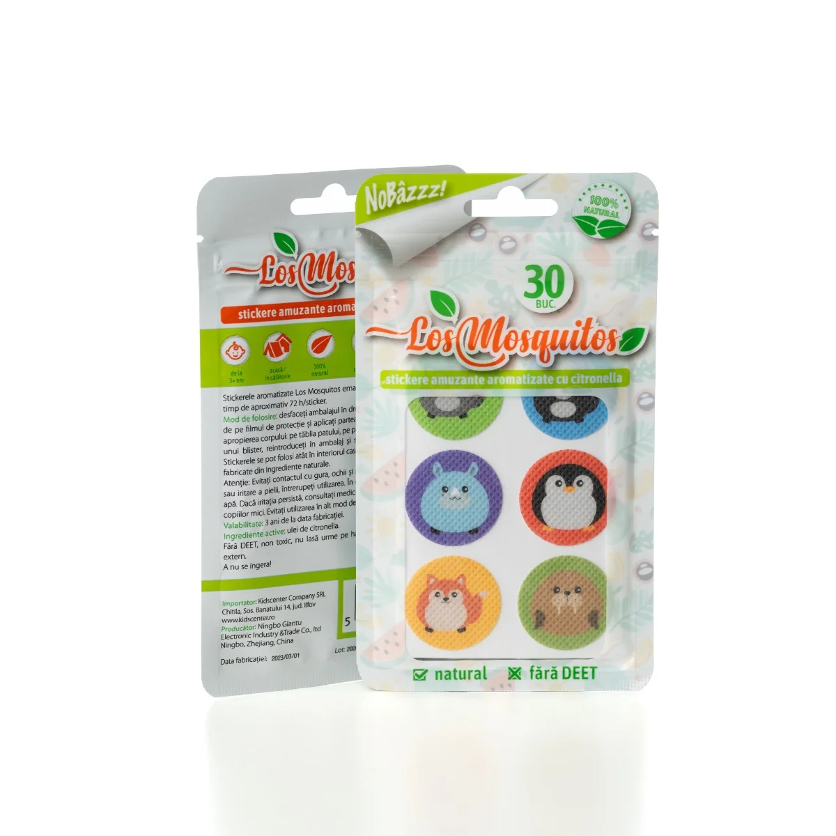 Stickere aromatizate cu citronella model cu animale, 30 bucati, Los Mosquitos