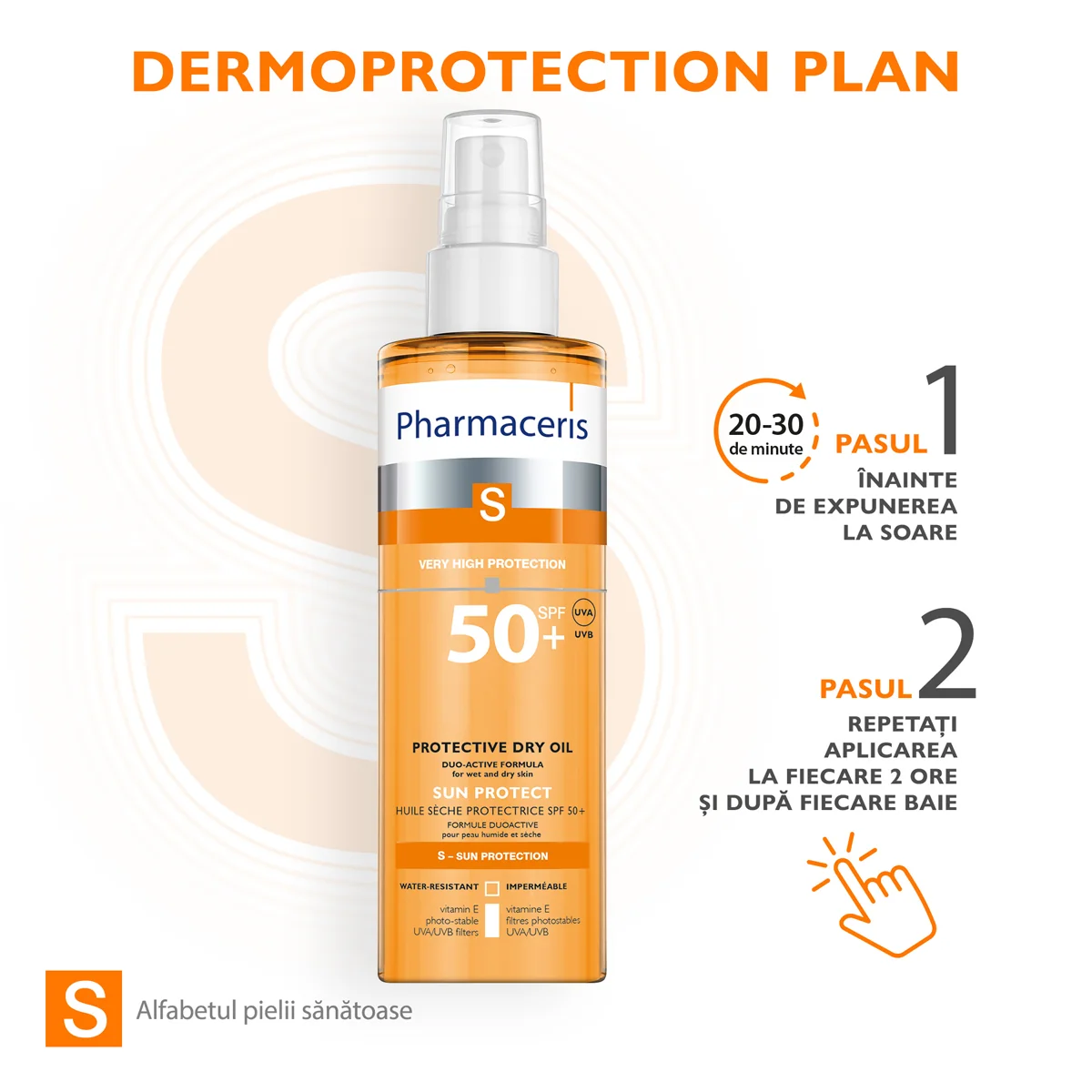 Ulei uscat cu protectie solara SPF50+ S, 200ml, Pharmaceris