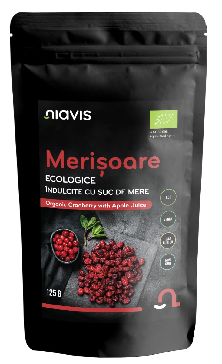 Merisoare ecologice indulcite cu suc de mere, 125g, Niavis