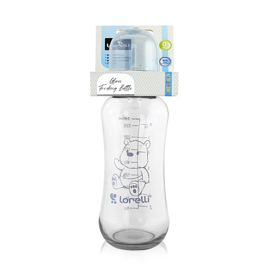 Biberon din sticla cu capac Moonlight Blue, 240ml, Lorelli