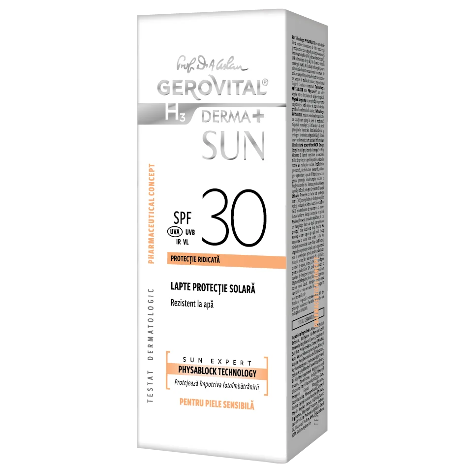 Lapte protectie solara SPF 30 H3 Derma+ Sun, 150ml, Gerovital
