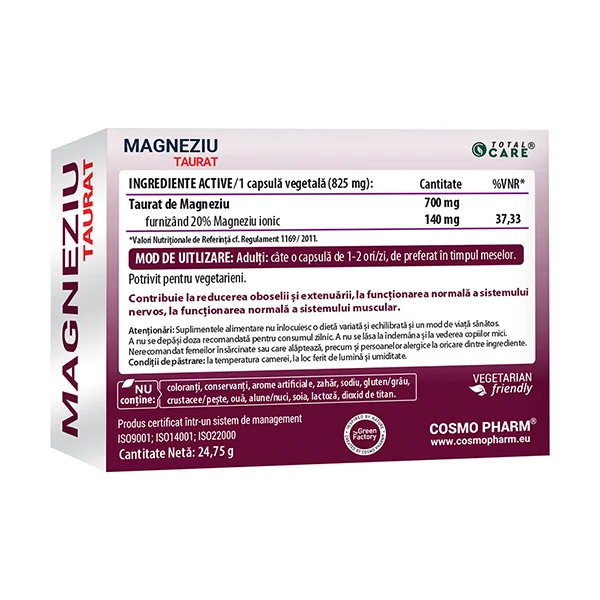 Magneziu Taurat, 30 capsule vegetale, Cosmopharm