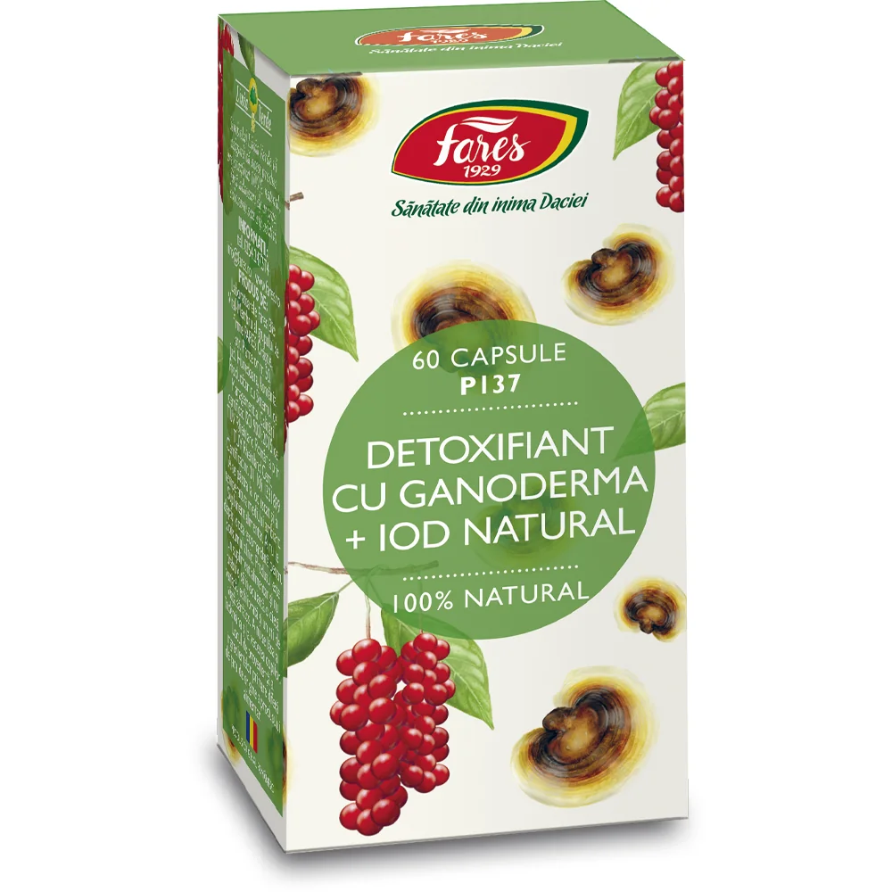 Detoxifiant cu ganoderma + iod natural P137, 60 capsule, Fares