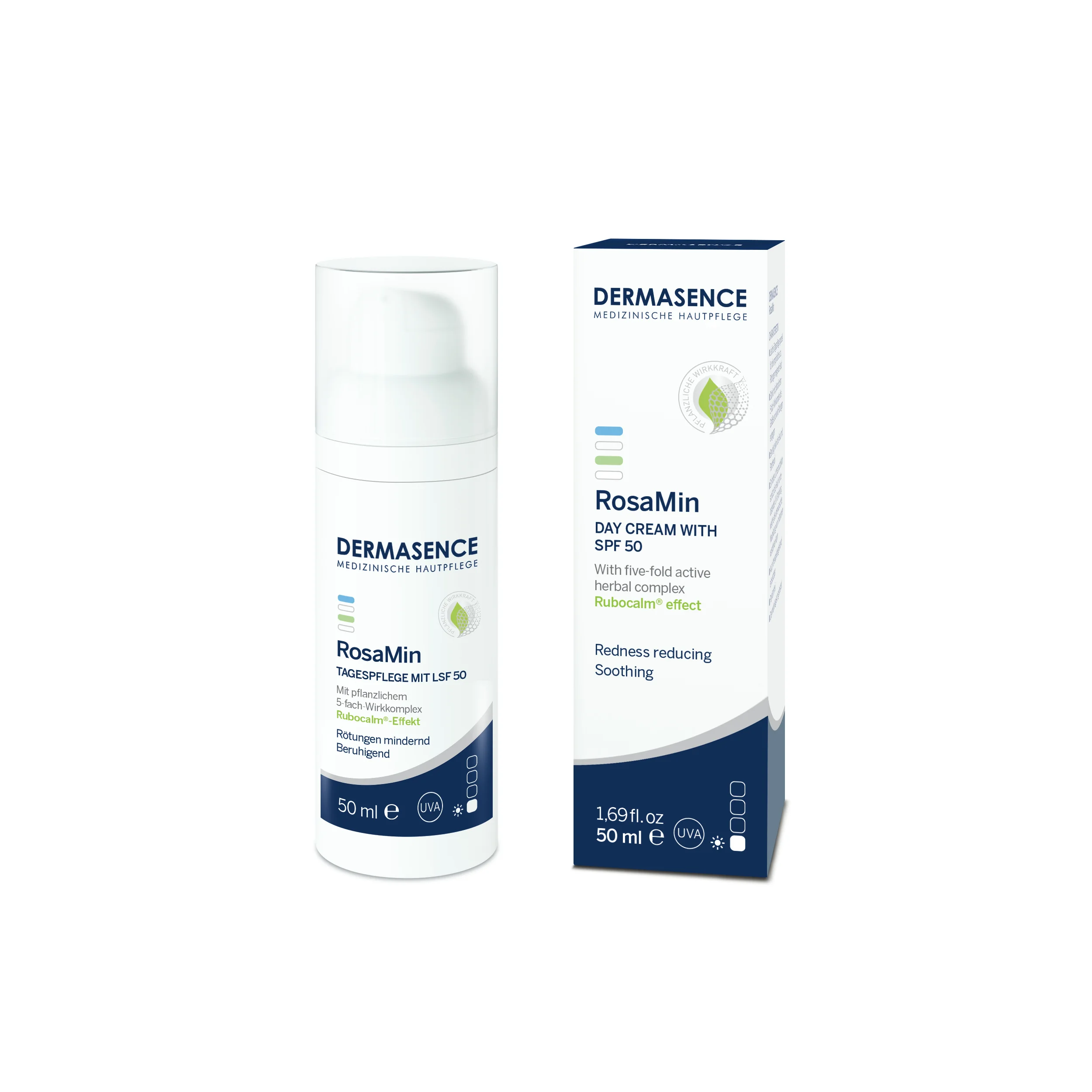 Crema de zi pentru ten cu rozacee cu protectie solara SPF50 RosaMin, 50ml, Dermasence