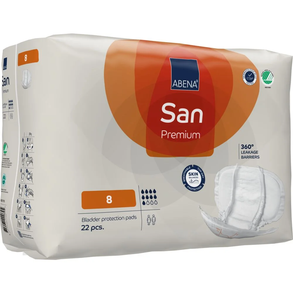Absorbante anatomice pentru incontinenta moderata pana la severa San 8 Premium unisex cu absorbtie 2500ml, 22 bucati, Abena