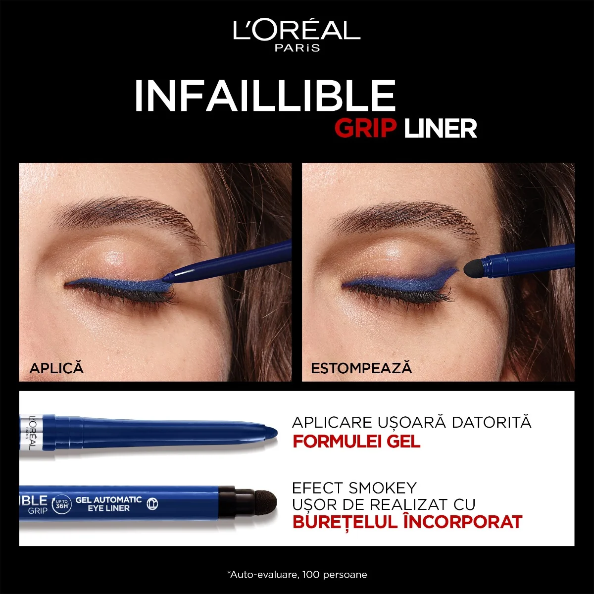 Creion mecanic de ochi gel Infaillible 36H Grip Blue Jersey, 1.2g, L'Oreal Paris