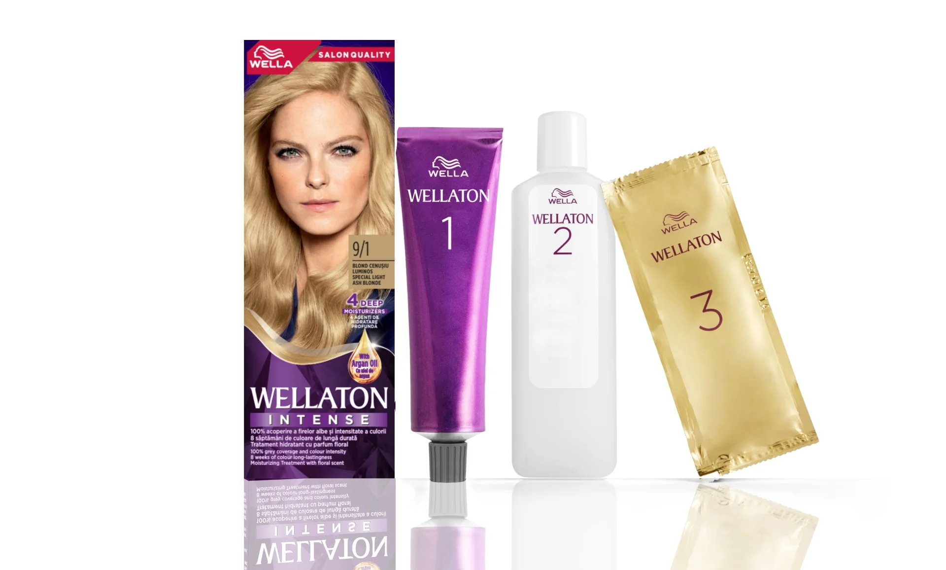 Vopsea de par permanenta Blond Cenusiu Luminos 9.1 Wellaton, 110ml, Wella