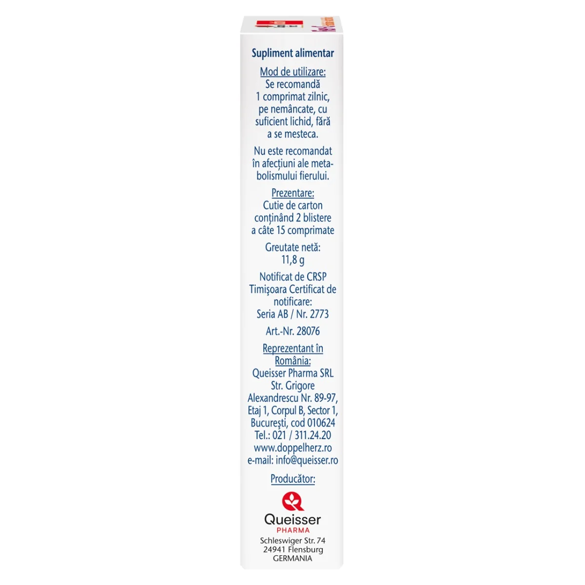 Fier + Vitamina C + Histidina + Acid folic, 30 comprimate, Doppelherz