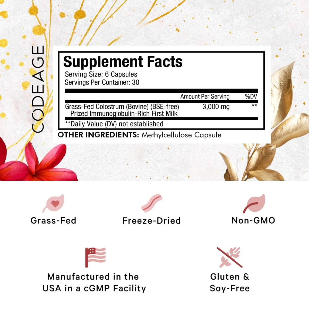 Immuno Bovine Colostrum Colostru Bovin Bogat in Imunoglobuline, 180 capsule, Codeage