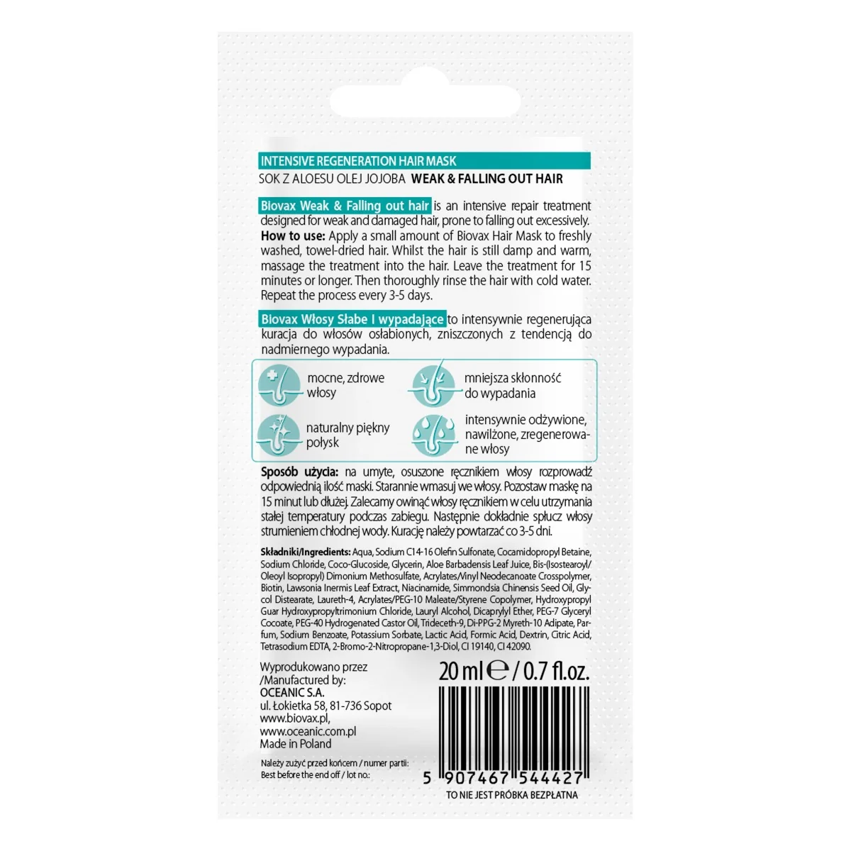 Masca de par pentru intarirea radacinii firelor de par, 20ml, Biovax