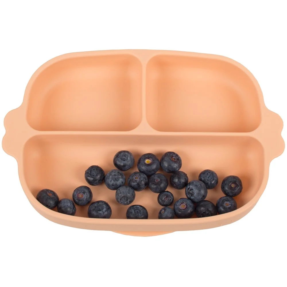 Set farfurie cu ventuza si 2 lingurite din silicon fara BPA roz, 1 bucata, KidsCare