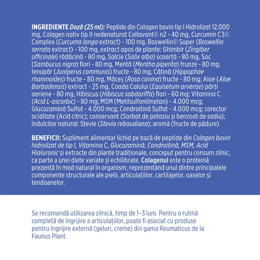 Colagen hidrolizat pentru articulatii Colagenus Articulatii Forte, 500ml, Faunus Plant