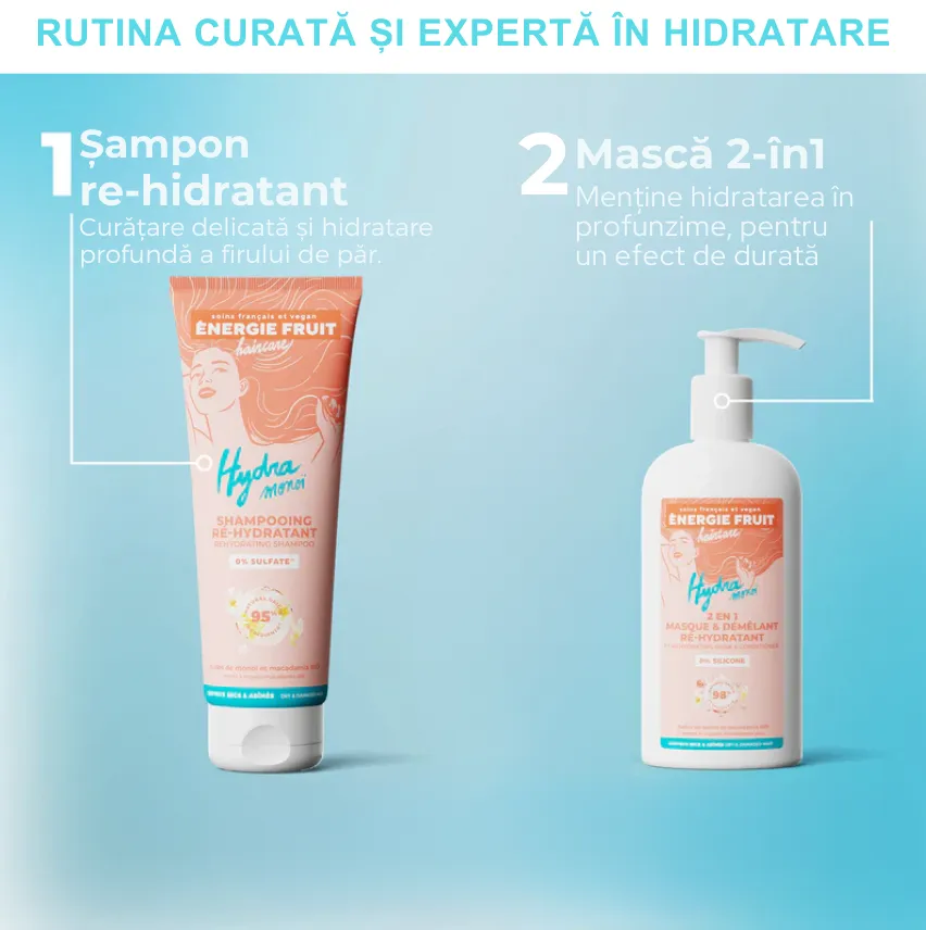 Masca balsam hidratanta 2 in 1 pentru par uscat cu Monoi si Uleiuri organice de Macadamia, 300ml, Energie Fruit