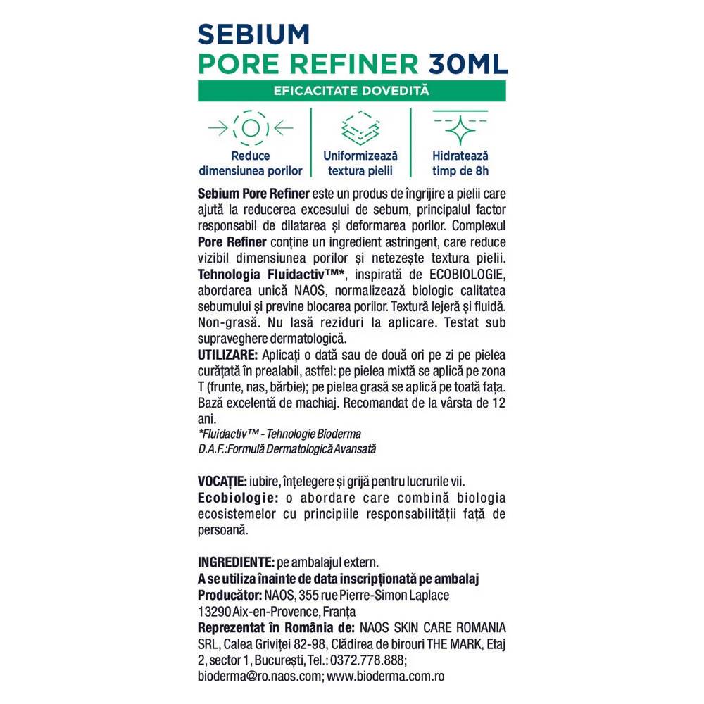 Corector cu efect matifiant Sebium Pore Refiner, 30ml, Bioderma
