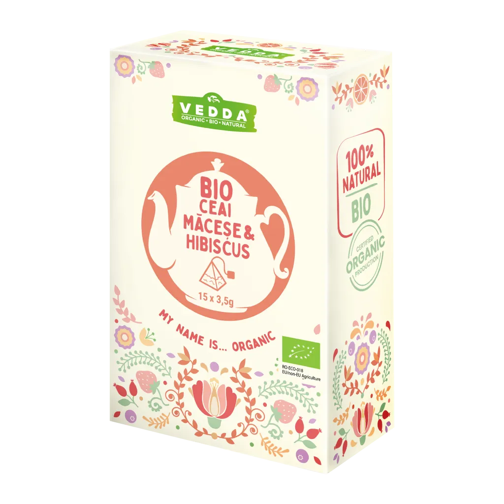 Ceai bio de macese si hibiscus, 15 plicuri, Vedda