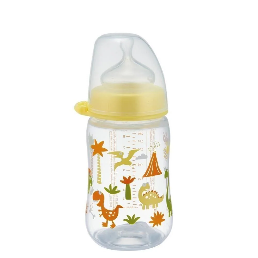 Biberon unisex gat larg tetina silicon ortodontica si debit mediu (M) 0+ luni, 260ml, Nip 