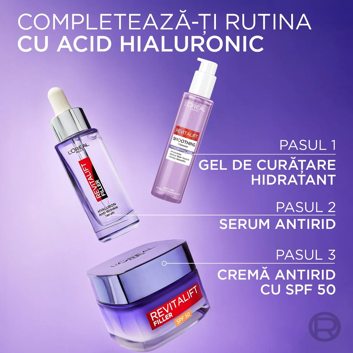 Crema antirid de zi cu acid hialuronic si SPF 50 Revitalift Filler, 50ml, L'Oreal Paris