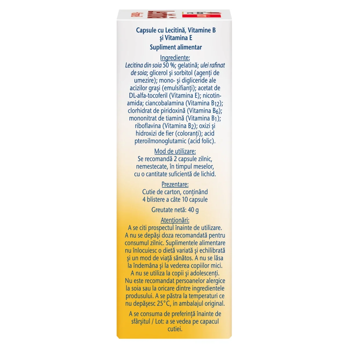 Lecitina + Vitamina B si E, 40 capsule, Doppelherz