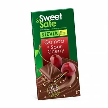 Ciocolata cu indulcitor natural de stevia Sweet&Safe, quinoa si visine, 90g, Sly Nutrition 