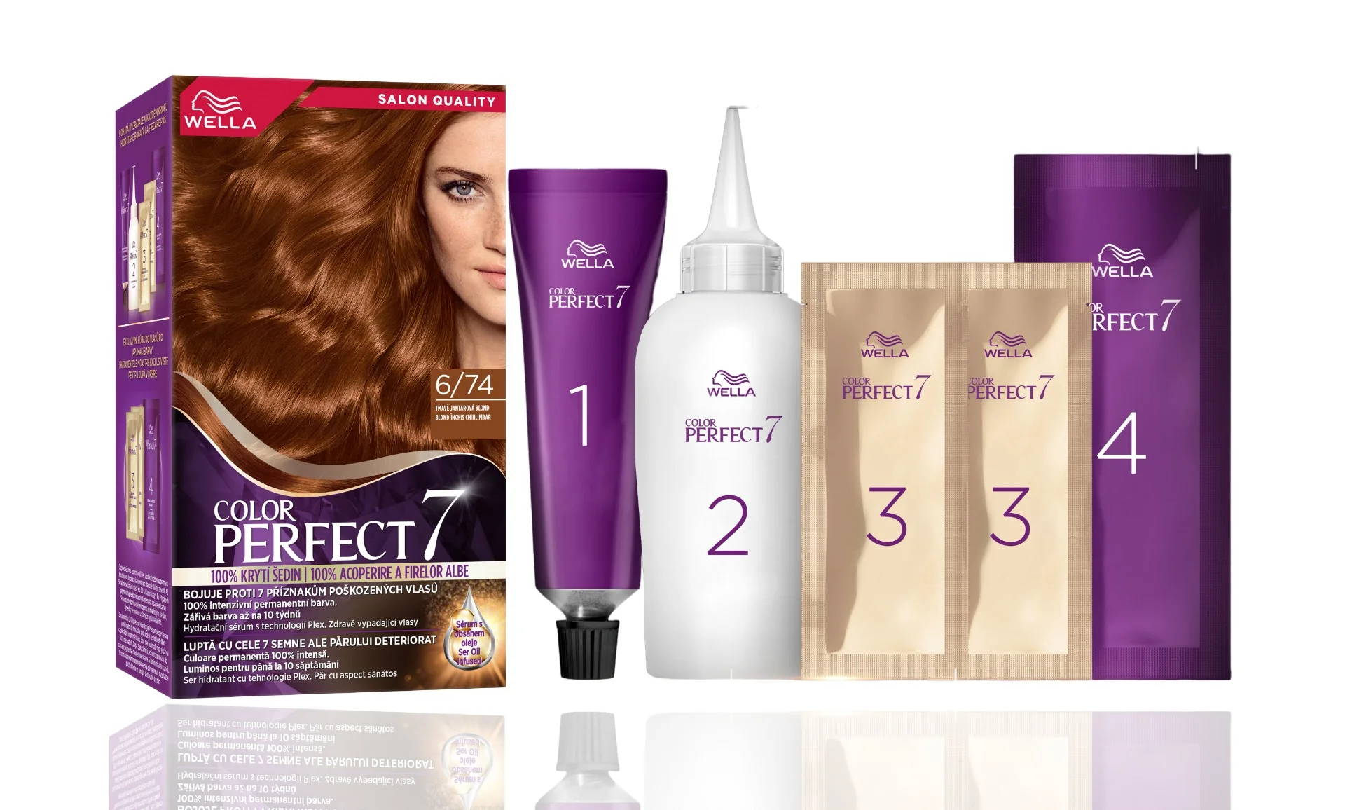 Vopsea de par permanenta Blond Inchis Chihlimbar 6/74 Color Perfect, 135ml, Wella