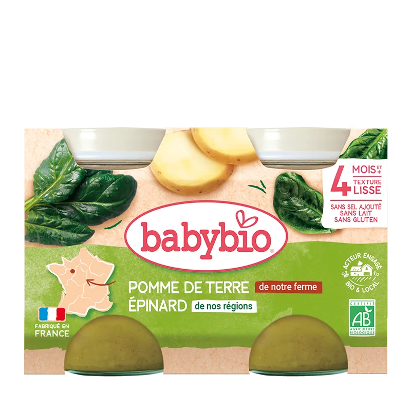 Piure de cartofi si spanac Bio, 2 x 130g, BabyBio