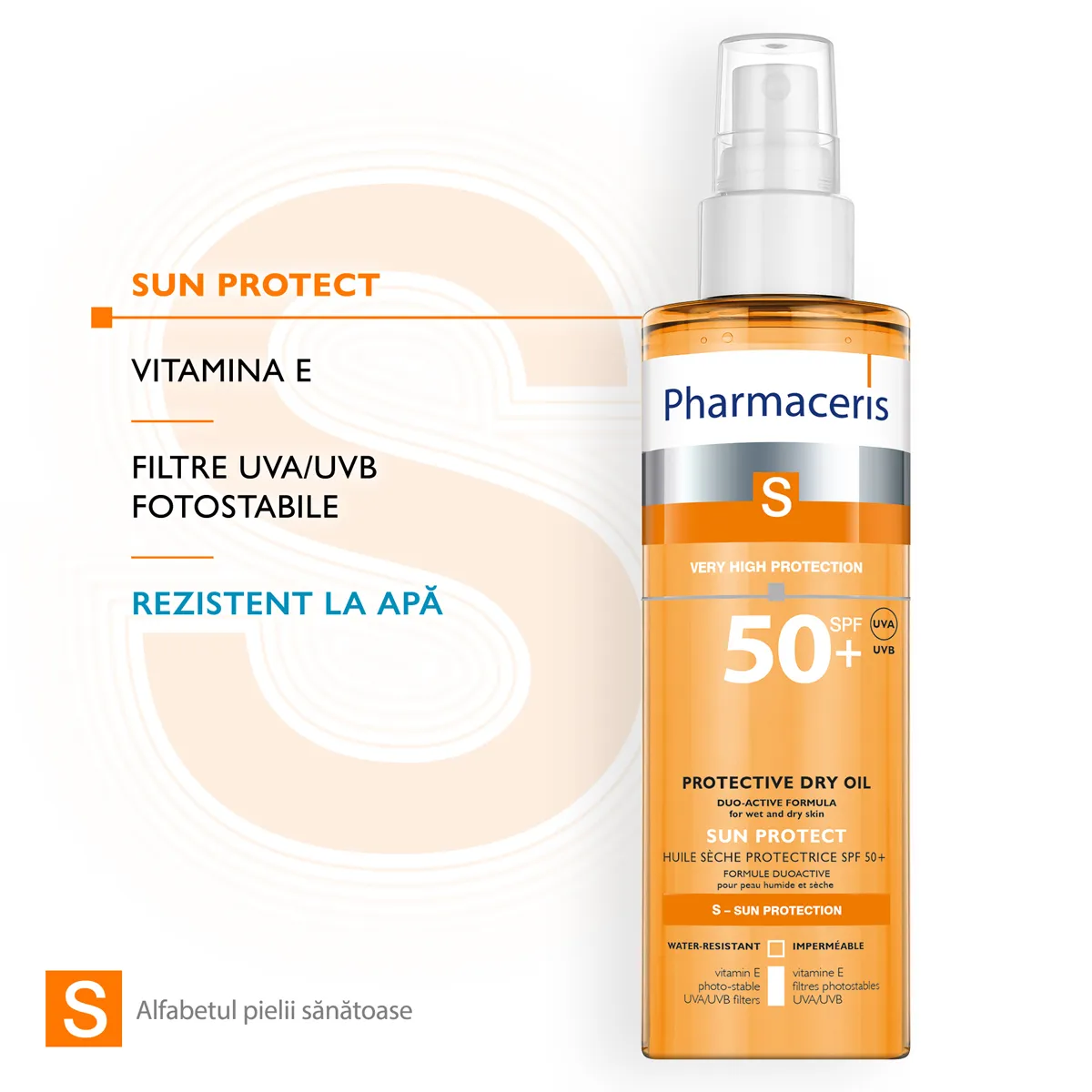 Ulei uscat cu protectie solara SPF50+ S, 200ml, Pharmaceris 