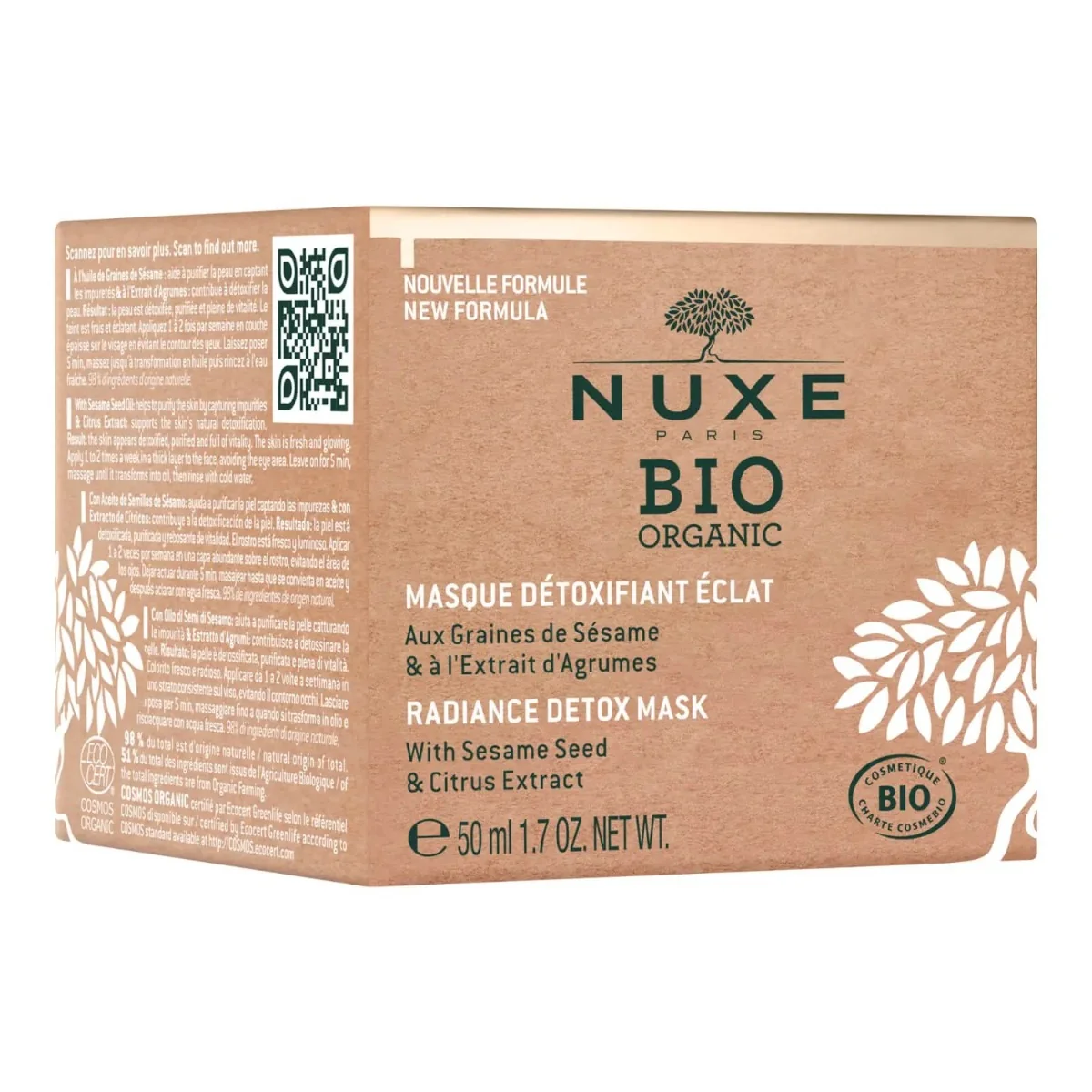 Masca detoxifianta cu efect iluminator pentru toate tipurile de ten Bio Organic, 50ml, Nuxe