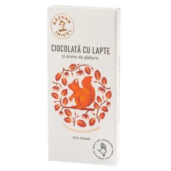 Ciocolata 54% cacao cu lapte si alune de padure, 80g, Idicel Razvan 