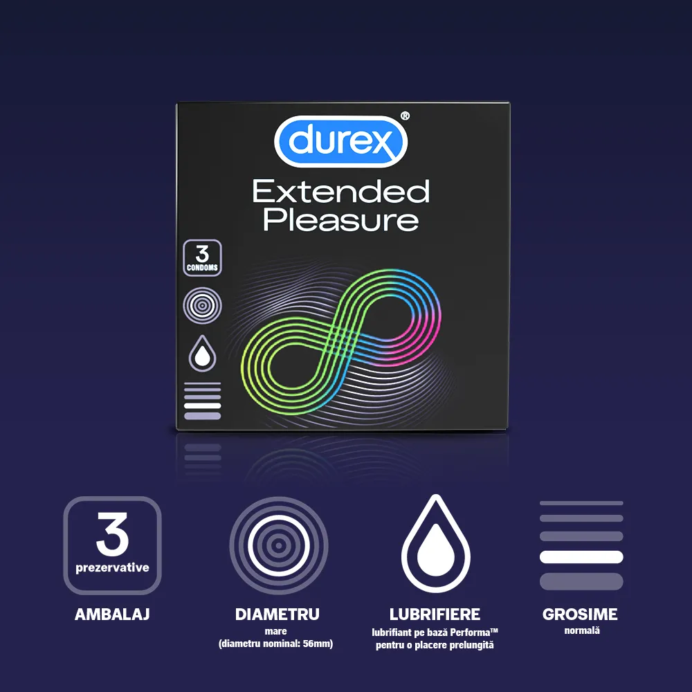 Prezervative Extended Pleasure, 3 bucati, Durex 