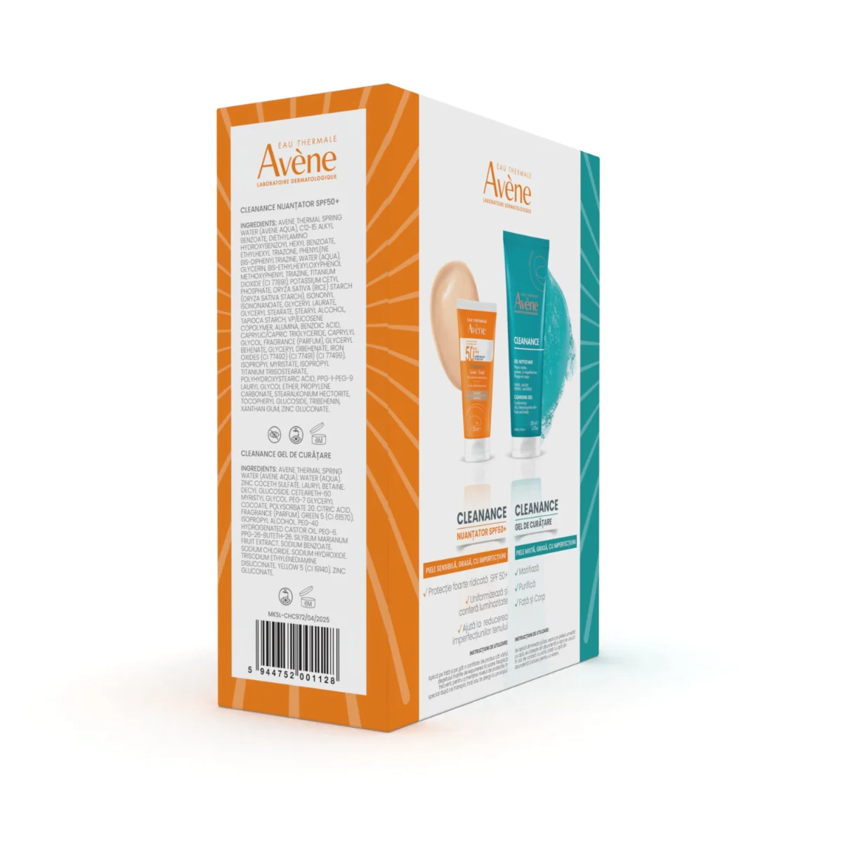 Pachet Gel de curatare pentru ten cu tendinta acneica Cleanance 200ml + Crema de fata nuantatoare cu protectie solara Cleanance Triasorb SPF50+ 50ml, Avene