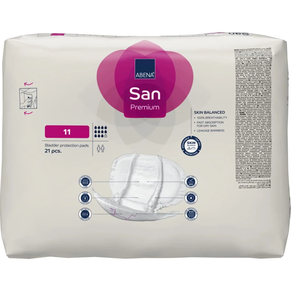 Absorbante anatomice pentru incontinenta moderata pana la severa San 11 Premium cu absorbtie 3400ml, 21 bucati, Abena