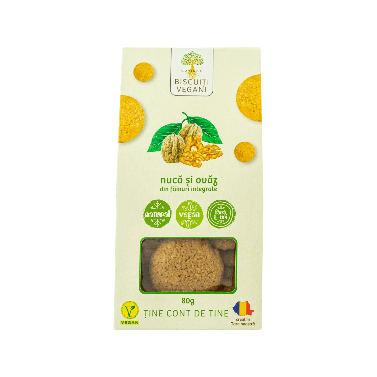 Biscuiti vegani cu nuca si ovaz, 80g, Govinda