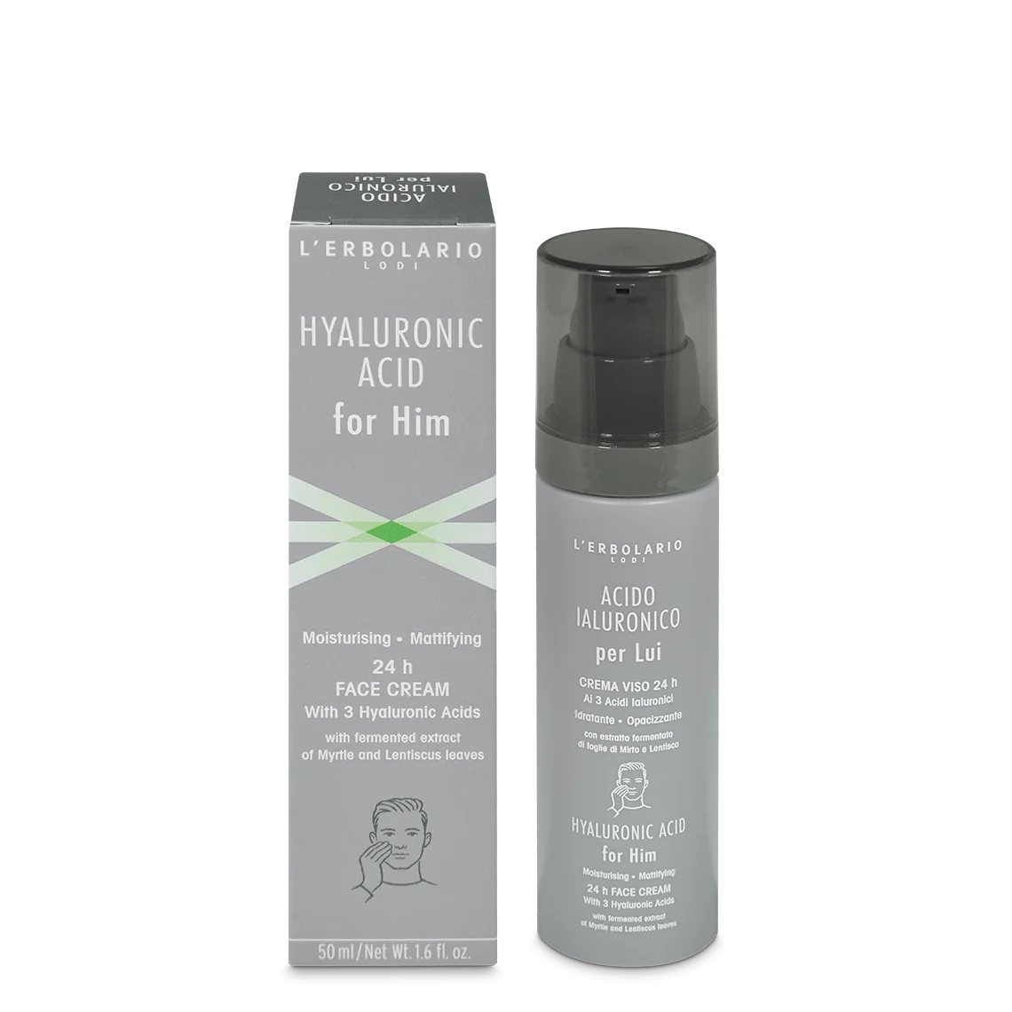 Crema de fata 24H hidratanta si matifianta cu acid hialuronic pentru barbati, 50ml