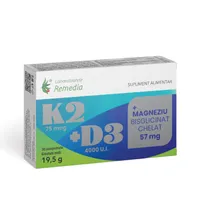 K2+D3+Magneziu bisglicinat chelat, 30 comprimate, Laboratoarele Remedia