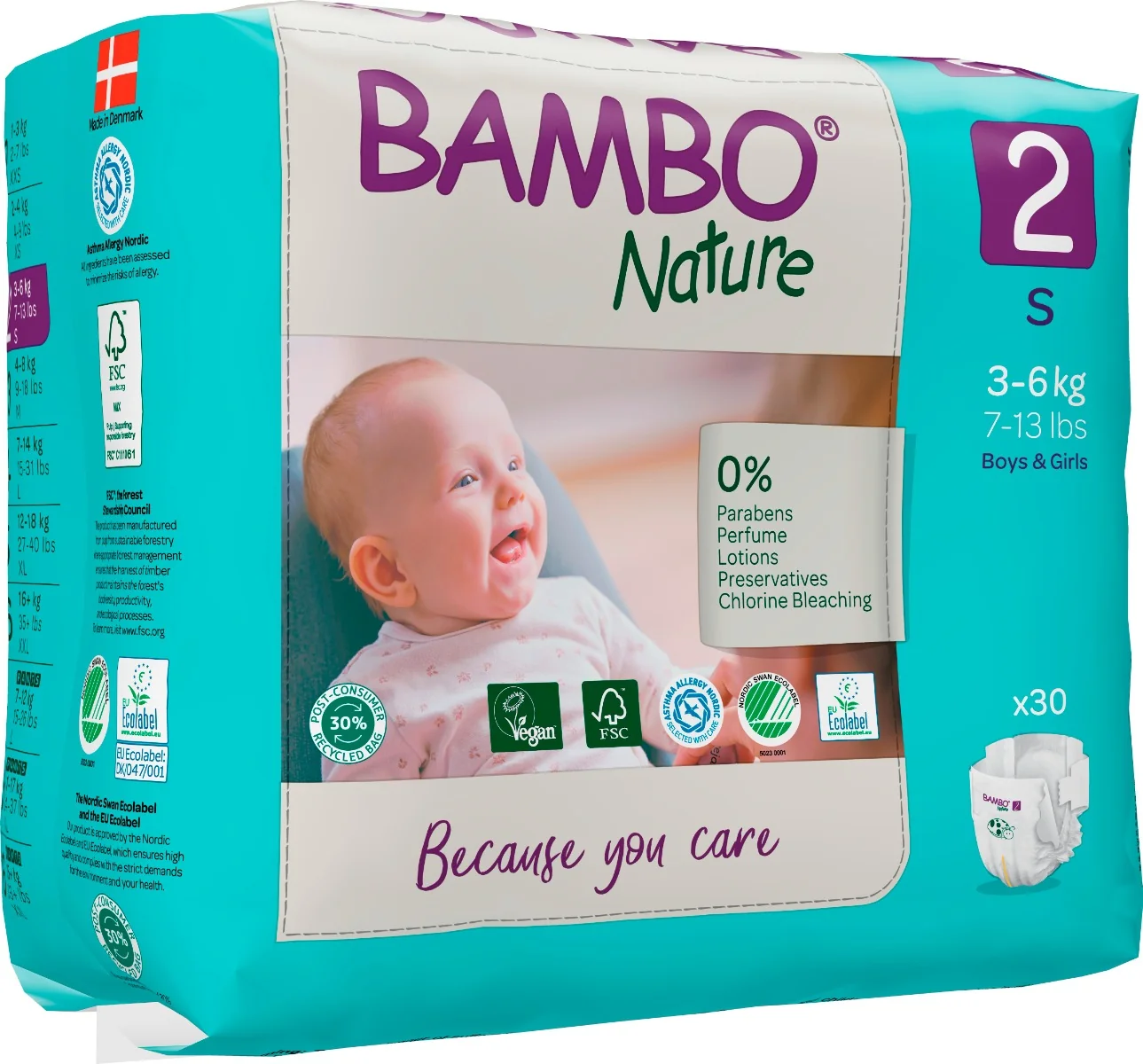 Scutece Ecolabel Nr. 2 pentru 3-6 kg, 30 bucati, Bambo Nature