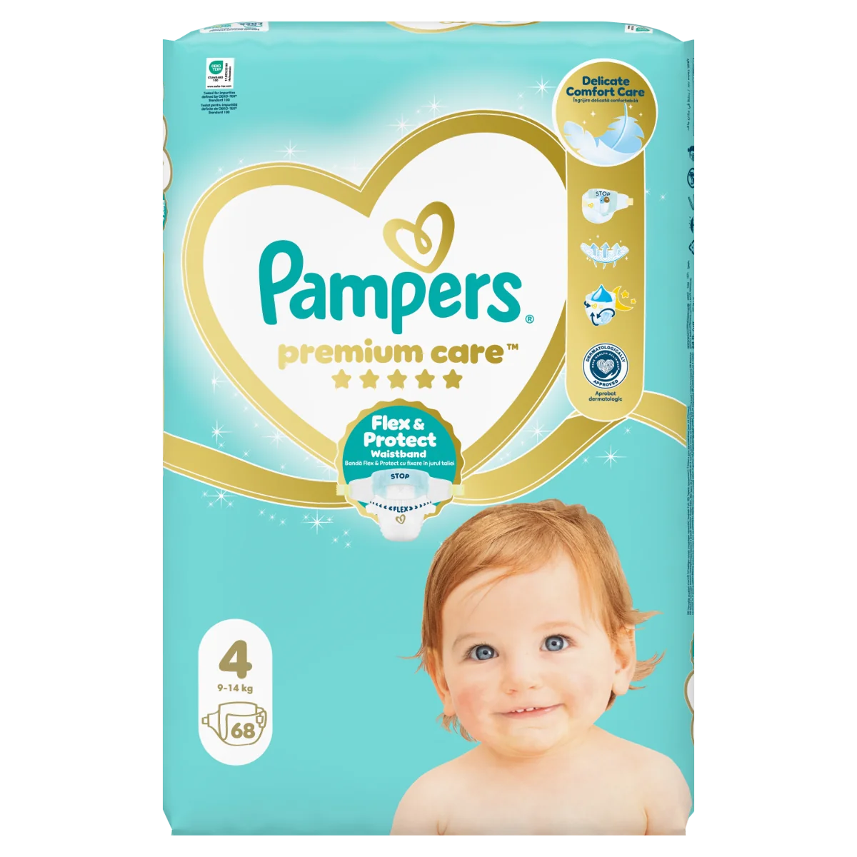 Scutece pentru copii Premium Care Marimea 4 9-14kg, 68 bucati, Pampers