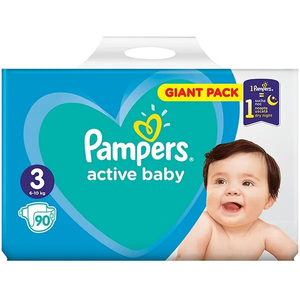 Scutece Active Baby nr. 3 pentru 6-10kg, 90 bucati, Pampers