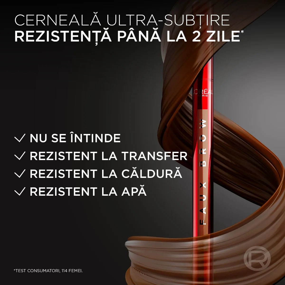 Tus pentru sprancene cu pensula dubla Faux Brow Auburn Infaillible, 1ml, L'Oreal Paris