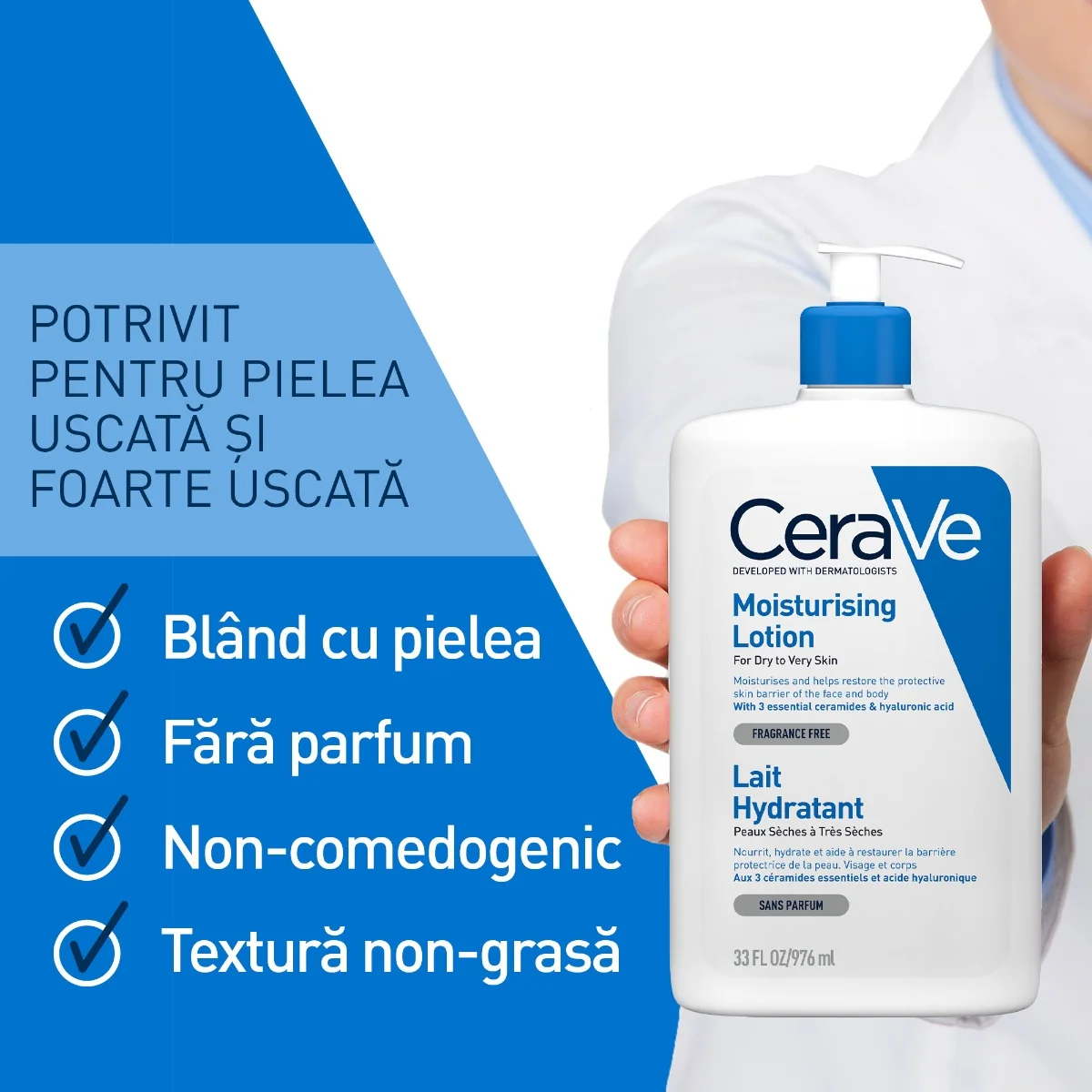 Lotiune hidratanta fata si corp pentru piele uscata si foarte uscata, 976ml, CeraVe