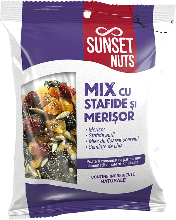 Mix salata cu stafide si merisor, 50g, Sunset Nuts