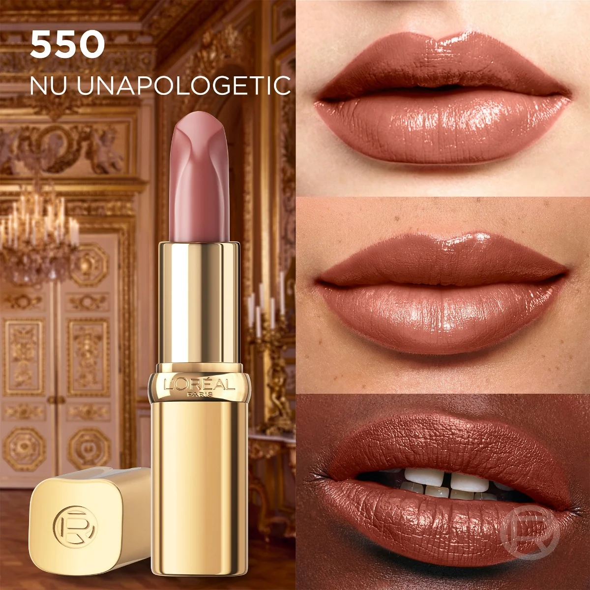 Ruj satinat Color Riche Nudes of Worth 550 Unapologetic, 4.8g, L'Oreal Paris