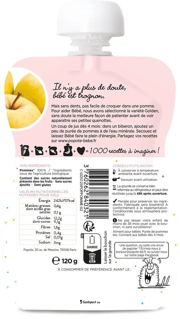 Piure de mere, 4-6 luni Bio, 120g, Popote