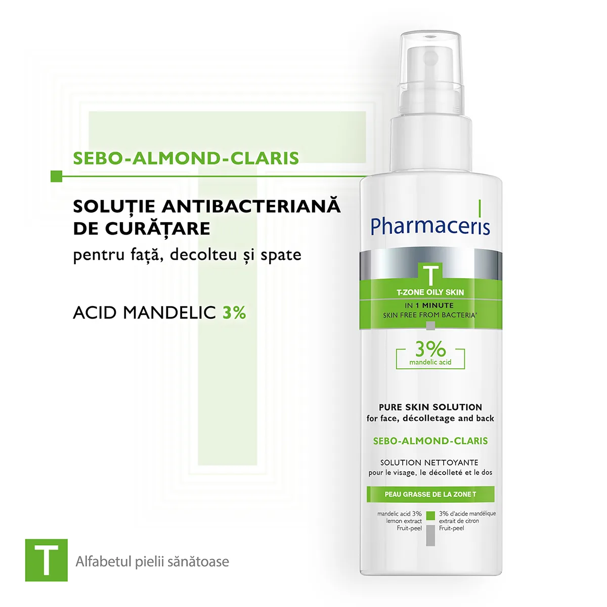 Solutie de curatare cu acid mandelic 3% Sebo-Almond-Claris T, 190ml, Pharmaceris 