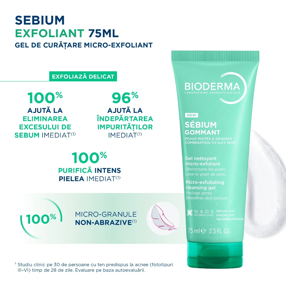 Gel exfoliant pentru curatarea tenului predispus la imperfectiuni Sebium, 75ml, Bioderma