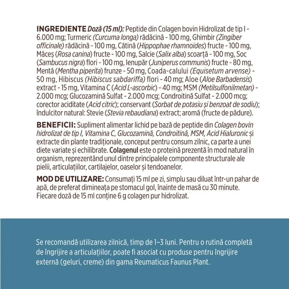 Colagen lichid pentru muschi si ligamente Colagenus Articulatii, 500ml, Faunus Plant