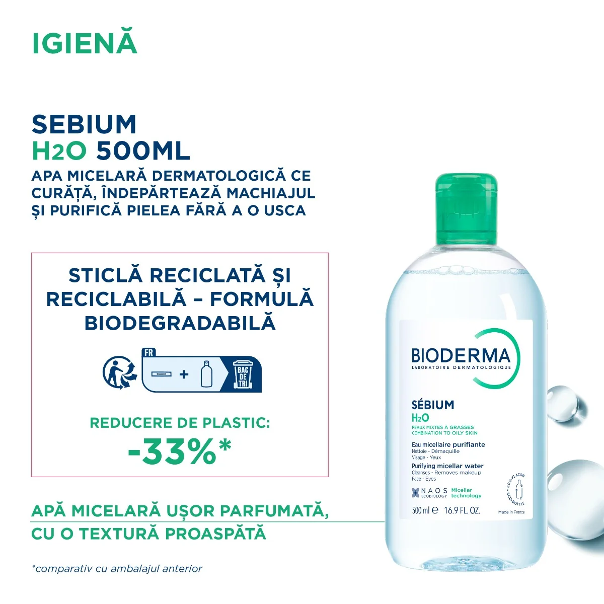 Solutie micelara Sebium H2O, 500ml, Bioderma