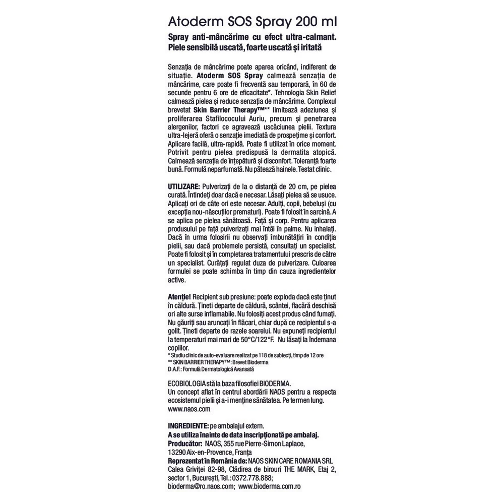 Spray SOS pentru calmarea mancarimilor Atoderm, 200ml, Bioderma